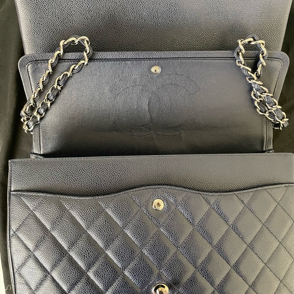 Sold Chanel Navy Caviar Maxi Double Flap bag - Picture 9 of 15